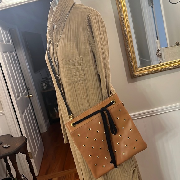 Clare V Delphine Bag with leather grommets and black leather strap. - Picture 2 of 16